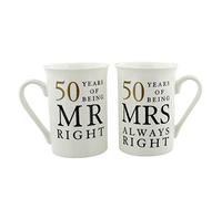Set Of 2 Happy 50th Wedding Anniversary Porcelain Mugs In Presentation Gift Box