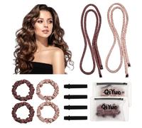 Set of 2 Heatless Curls Thin, Overnight Curler Set, Curling Band Over with 4 Hair Elastics, 4 Hair Clips and 2 Storage Bags, for Long and Short Hair (Brown + Pink)