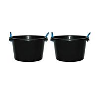 [Set Of 2] - Heavy Duty 45Litre Black Bucket with Rope Handle Plaster Cement Mixing Storage Bucket Rubbish Collection Animal Feeding Bucket.
