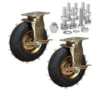 Set of 2 Heavy Duty 8-Inch & 10-Inch Pneumatic Rubber Casters with Side Brakes Replacement Wheels for Carts Furniture Trolleys Workbenches and Equipment