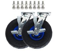 Set of 2 Heavy-Duty Industrial Caster Wheels, 8"/10" Mute Swivel Castors with Brakes, Double Ball Bearing Pneumatic Rubber for Furniture, Trolleys, Workbenches