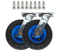 Set of 2 Heavy Duty Industrial Caster Wheels 8in/10in Silent Swivel Castors with Brakes Double Ball Bearing Pneumatic Rubber Wheels for Furniture Trolleys and Workbenches