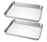 Set of 2 Heavy Duty Stainless Steel Baking Trays for Cookies 12.4" x 19.7" Rectangle Toaster Oven Pans Warp Resistant Nonstick Sheets 26.5x20.5x2.5cm