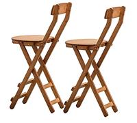 Set of 2 Heavy-Duty Wooden Folding Bar Stools - Space-Saving Kitchen Breakfast Chairs with Backrest & Footrest - 150kg Capacity for Home Bar & Bistro Use