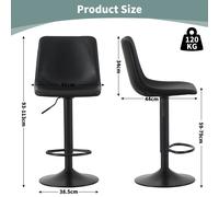 Set of 2 Height Adjustable Kitchen BarStool with Footrest Stefan BLACK