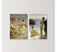 Set of 2 Henry Scott Tuke Prints | Two Queer Art Paintings, Vintage Homosexual Wall Art, Gleaming Water-Sun Lovers Poster, Home Decor