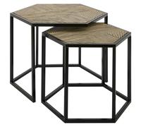 Set of 2 Hexagon Side Tables,Natural Bamboo Topped Nesting Tables,Sofa Side Tables,Decorative Bedside Tables Interiors by Premier Black One Size