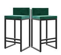 Set of 2 High-Back Bar Stools Velvet Upholstered Counter Height Chairs Metal Frame Dining & Kitchen Island Seating Modern Design Green (Size: 55 cm)