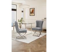 Set of 2 High Back Velvet Upholstered Dining Chairs with Metal Legs Living and Home Grey One Size