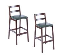 Set of 2 High Bar Stools 28" Cushioned Velvet Seat Wooden Pub Chairs for Kitchen Island Commercial Restaurant & Bar Use Stylish Brown & Green Design