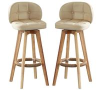 Set of 2 High Bar Stools Swivel Kitchen Chairs with Backrest & Footrest Retro Wood Legs Hemp Rope Design Supports Up to 550 lbs 63cm/24.8" Height