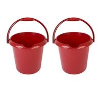 [Set of 2] - High Grade Colourful 5L Litre Durable Multipurpose Plastic Storage Bucket With Handle & Spout for Food Storage, Garden, Cleaning, Kitchen (Red)