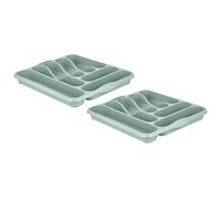 [Set of 2] - High Grade Durable Plastic Compartment Cutlery Storage Stand Holder Cutlery Organiser Tray for Kitchen Drawers - Silver Sage (Large Cutlery Tray)
