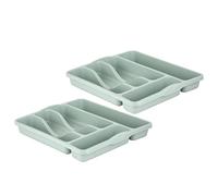 [Set of 2] - High Grade Durable Plastic Compartment Cutlery Storage Stand Holder Cutlery Organiser Tray for Kitchen Drawers - Silver Sage (Small Cutlery Tray)