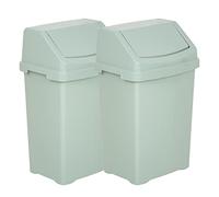 [Set of 2] - High Grade Plastic Swing Bin Waste Recycling Dustbins Kitchen, Bathroom Rubbish Trash Refused Bins - Silver Sage (50L Swing Bin)