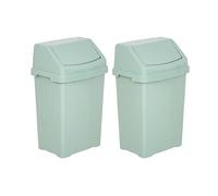 [Set of 2] - High Grade Plastic Swing Flip Top Waste Rubbish Kitchen Bin Dustbin - Silver Sage (25L Swing Bin)