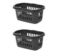 Set of 2- High Grade Upcycled Plastic Hipster Laundry Baskets Washing Clothes Linen Storage Bin Tidy - (Midnight Dark Greyish)