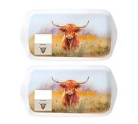 Set Of 2 Highland Cow Tea Serving Trays - Small Plastic Tea Tray For Tea & Coffee - Home Kitchen Serving Platter - 26cm x 14cm