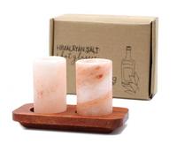 Set of 2 Himalayan Salt Shot Glasses and Wood Stand