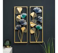 Set of 2 Home Metal Peacock Wall Decor, Luxury Metal Ginkgo Leaf Wall-Mounted Art Sculpture, Indoor Decor for Living Room,[Energy Class A]