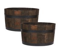 Set Of 2 Hortico™ Wooden Planter, 50Cm Large Half Barrel Planter, Upcycled Oak Round Outdoor Plant Pot Made In The Uk D50 H30 Cm
