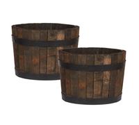 Set Of 2 Hortico™ Wooden Planter, (Dia) 40Cm Half Barrel Planter, Upcycled Oak Round Outdoor Plant Pot Made In The Uk D40 H30 Cm