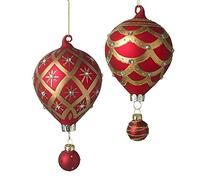 Set of 2 - Hot Air Balloon Style Christmas Tree Baubles/Decorations - Red & Gold