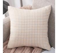 Set of 2 Houndstooth Throw Pillow Covers 20x20 Inch, Chenille Decorative Cushion Cases with Zipper, Soft Neutral Accent for Sofa Bedroom Living Room Homes Decor, Brown Black P(50 * 50CM 5)