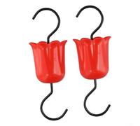 Set of 2 Hummingbird Feeder Ant Moats with Hooks, Large Size Water Barrier for Outdoor Use to Protect Feeders from Ants and Bees (red)