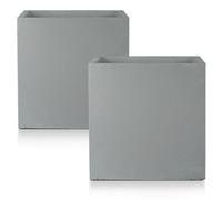 Set Of 2 Idealist 25Cm Square Planter, Grey Reinforced Stone Flower Box Planters, Outdoor Plant Pots