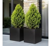 Set Of 2 Idealist™ 30Cm Planter, Black Reinforced Stone Square Flower Box, Square Garden Planters, Outdoor Plant Pots