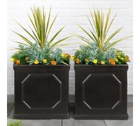 Set Of 2 Idealist™ 30Cm Planter, Chelsea Flower Box, Faux Lead Reinforced Stone Dark Grey Square Outdoor Plant Pot