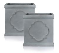 Set Of 2 Idealist™ 30Cm Planter, Grey Light Concrete Windsor Square Garden Planter, Faux Lead Outdoor Plant Pot, 27L