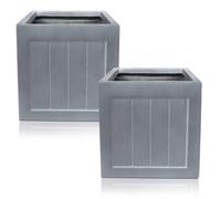 Set Of 2 Idealist™ 30Cm Square Planter, Leaden Grey Reinforced Stone Regency Garden Flower Box, Faux Lead Outdoor Plant Pot, 27L