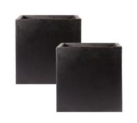 Set Of 2 Idealist™ 30Cm Square Planter, Slate Grey Reinforced Stone Flower Box Garden Planters, Outdoor Plant Pots