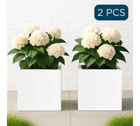 Set Of 2 Idealist™ 30Cm Square Planters, White Reinforced Stone Flower Box Garden Planters, Outdoor Plant Pots