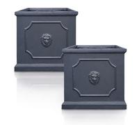 Set Of 2 Idealist™ 36Cm Square Planter, Grey Reinforced Stone Georgian Planter Box, Garden Planter, Faux Lead Outdoor Plant Pot
