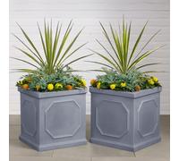 Set Of 2 Idealist™ 37Cm Square Planters, Grey Reinforced Ston, Garden Planters, Faux Lead Chelsea Flower Box, Outdoor Plant Pots
