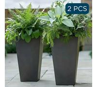 Set Of 2 Idealist™ 38Cm Tall Planter, Slate Grey Reinforced Stone Small Garden Planters, Outdoor Plant Pots H38 L18 W18 Cm, 13L