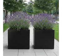 Set Of 2 Idealist™ 40Cm Planter, Black Reinforced Stone Square Flower Box, Garden Planters, Outdoor Plant Pots
