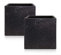Set Of 2 Idealist™ 40Cm Square Planter, Black Terrazzo Effect Reinforced Stone Flower Box, Outdoor Plant Pot
