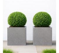 Set Of 2 Idealist™ 40Cm Square Planter, Grey Reinforced Stone Flower Box Planters, Outdoor Plant Pots