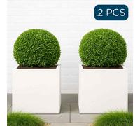 Set Of 2 Idealist™ 40Cm Square Planter, White Reinforced Stone Flower Box Garden Planters, Outdoor Plant Pots