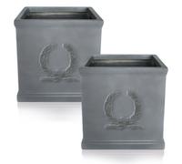 Set Of 2 Idealist™ 45Cm Planter, Grey Light Concrete Large Square Garden Planter, Flower Box, Faux Lead Outdoor Plant Pot