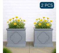Set Of 2 Idealist™ 45Cm Planter, Grey Light Concrete Square Garden Planter, Flower Box, Faux Lead Outdoor Large Plant Pot