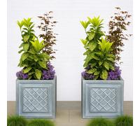 Set Of 2 Idealist™ 45Cm Planter, Grey Reinforced Stone Lazio Square Planter, Lattice Flower Box, Vintage Style Outdoor Plant Pot