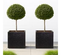 Set Of 2 Idealist™ 50Cm Large Square Planter For Trees, Black Terrazzo Effect Reinforced Stone Flower Box, Outdoor Plant Pot