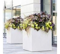 Set Of 2 Idealist™ 50Cm Large Square Planter For Trees, White Reinforced Stone Flower Box, Outdoor Plant Pots