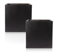 Set Of 2 Idealist™ 50Cm Large Square Planters For Trees, Black Reinforced Stone Outdoor Large Plant Pots, Garden Planters