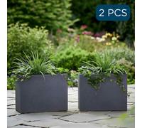 Set Of 2 Idealist™ 50Cm Planter Garden Trough, Slate Grey Light Stone Rectangular Planter, Outdoor Plant Pots L50 W20 H40 Cm, 40L